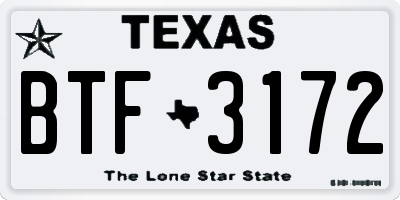 TX license plate BTF3172