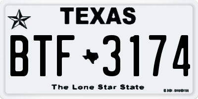 TX license plate BTF3174