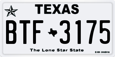 TX license plate BTF3175