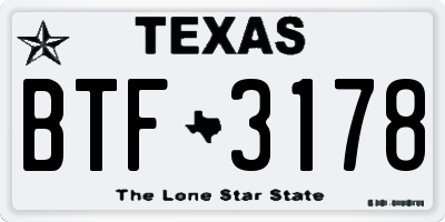 TX license plate BTF3178