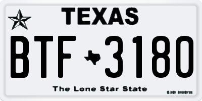 TX license plate BTF3180