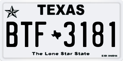 TX license plate BTF3181