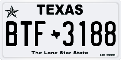 TX license plate BTF3188