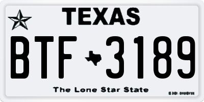 TX license plate BTF3189