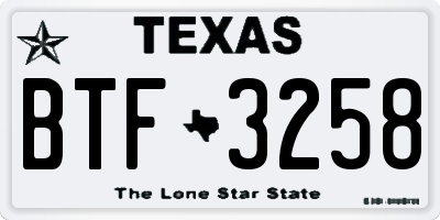 TX license plate BTF3258