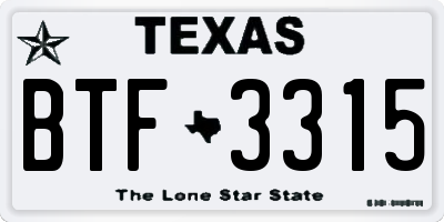 TX license plate BTF3315