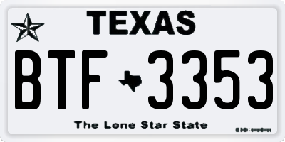 TX license plate BTF3353