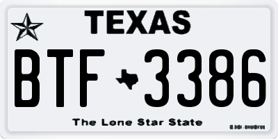 TX license plate BTF3386