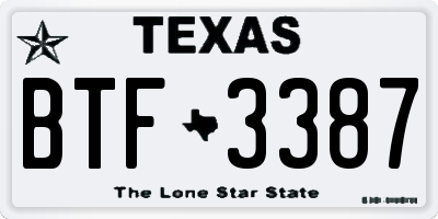 TX license plate BTF3387