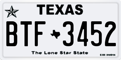 TX license plate BTF3452