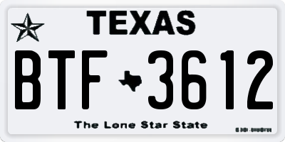TX license plate BTF3612