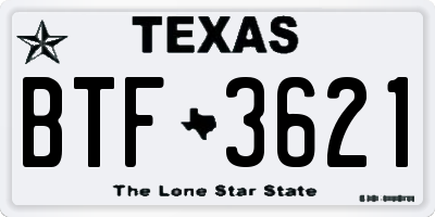 TX license plate BTF3621
