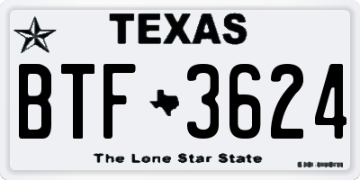 TX license plate BTF3624