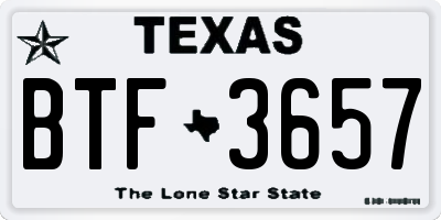 TX license plate BTF3657
