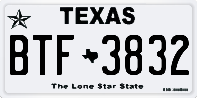 TX license plate BTF3832