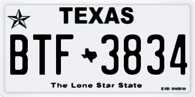 TX license plate BTF3834