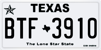 TX license plate BTF3910