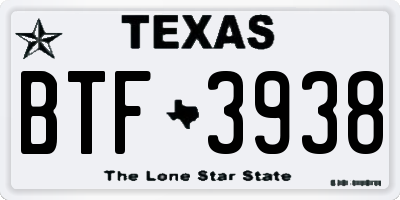 TX license plate BTF3938
