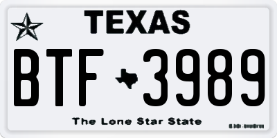 TX license plate BTF3989