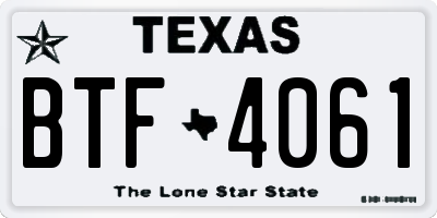TX license plate BTF4061