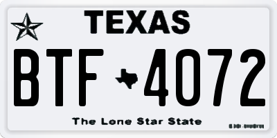 TX license plate BTF4072