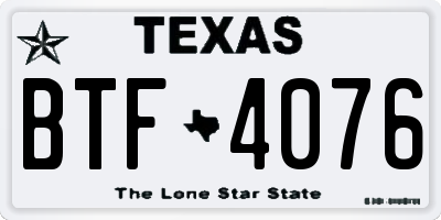 TX license plate BTF4076