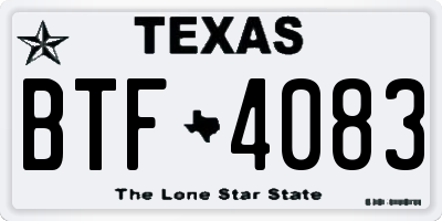 TX license plate BTF4083