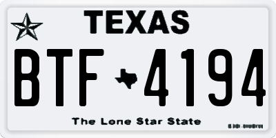 TX license plate BTF4194