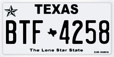 TX license plate BTF4258