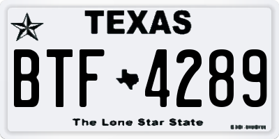 TX license plate BTF4289