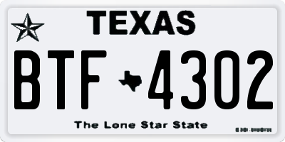 TX license plate BTF4302