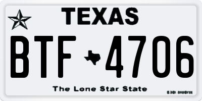 TX license plate BTF4706