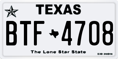 TX license plate BTF4708