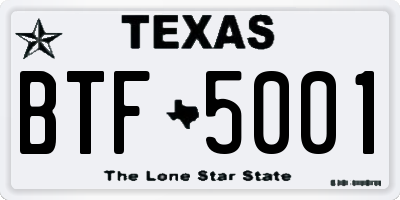 TX license plate BTF5001