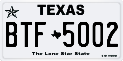 TX license plate BTF5002