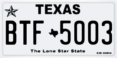 TX license plate BTF5003