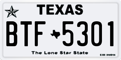 TX license plate BTF5301