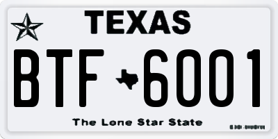 TX license plate BTF6001