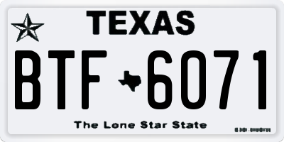 TX license plate BTF6071