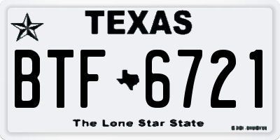 TX license plate BTF6721