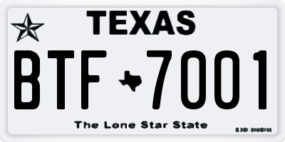 TX license plate BTF7001