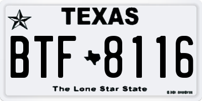 TX license plate BTF8116