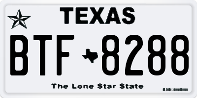 TX license plate BTF8288