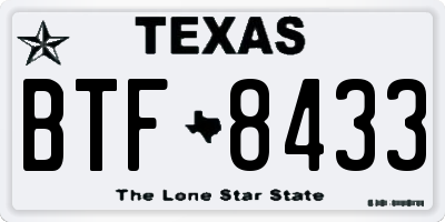 TX license plate BTF8433