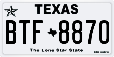 TX license plate BTF8870
