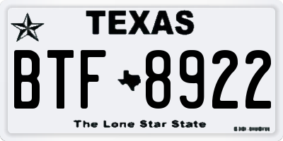TX license plate BTF8922