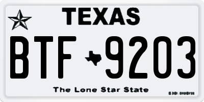 TX license plate BTF9203