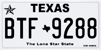 TX license plate BTF9288
