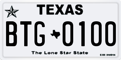 TX license plate BTG0100