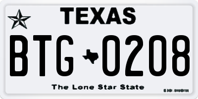 TX license plate BTG0208